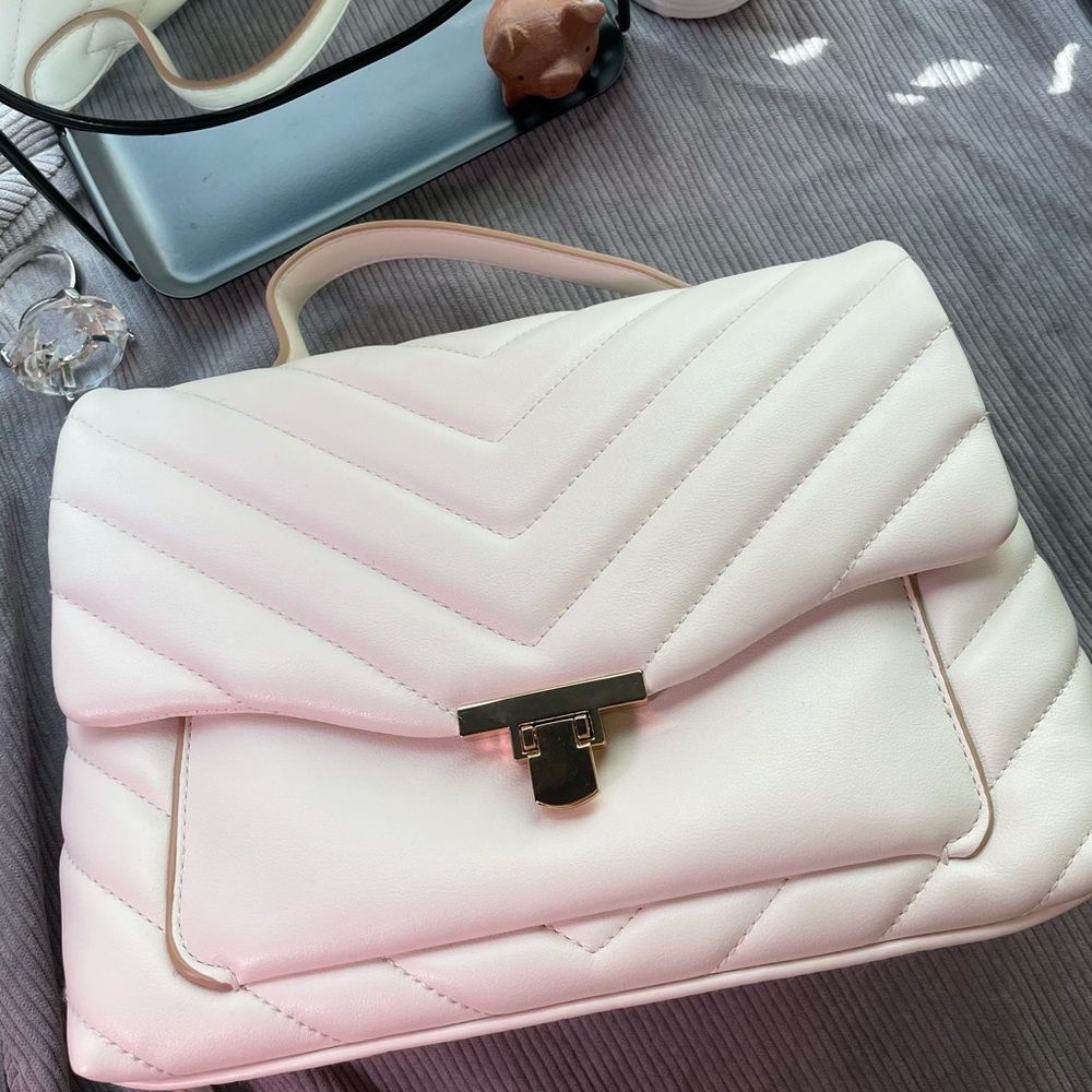 Quilted Top Handle Satchel Handbag in White - A New Day